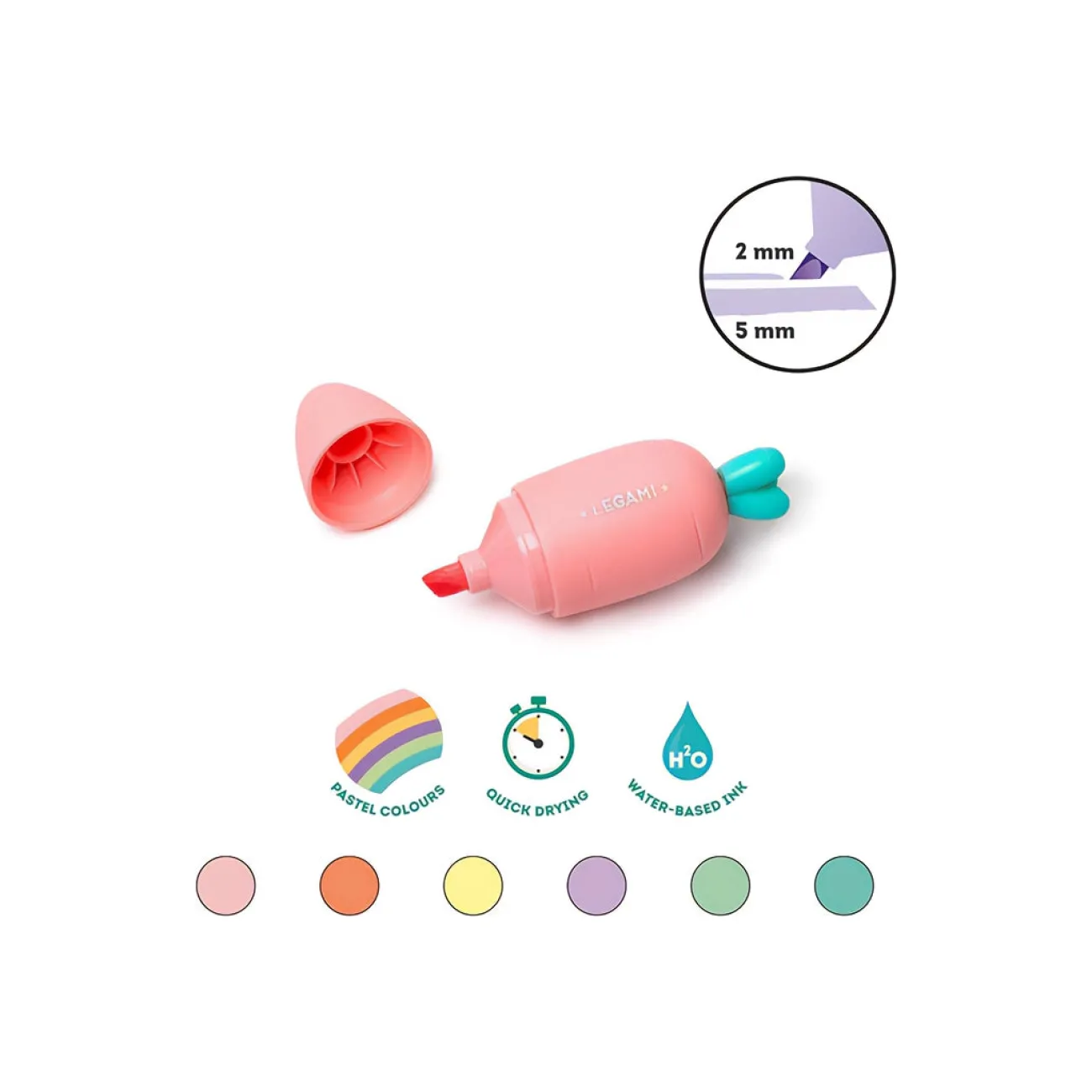 Enfant LEGAMI Papeterie^Set de 6 mini surligneurs - Carottes Pastel